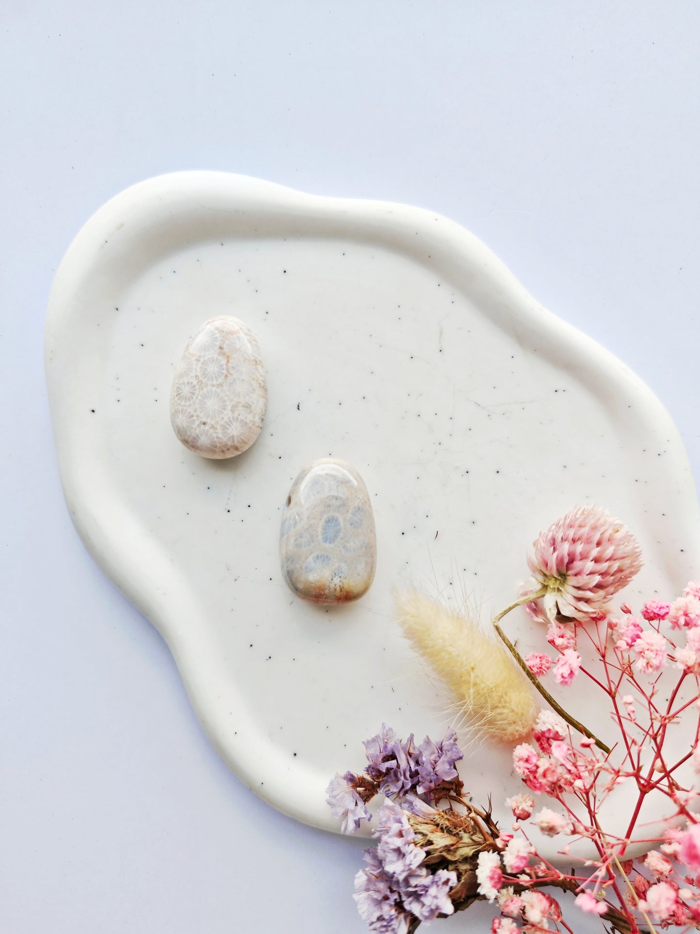 Versteinerte Koralle Trommelsteinanhänger