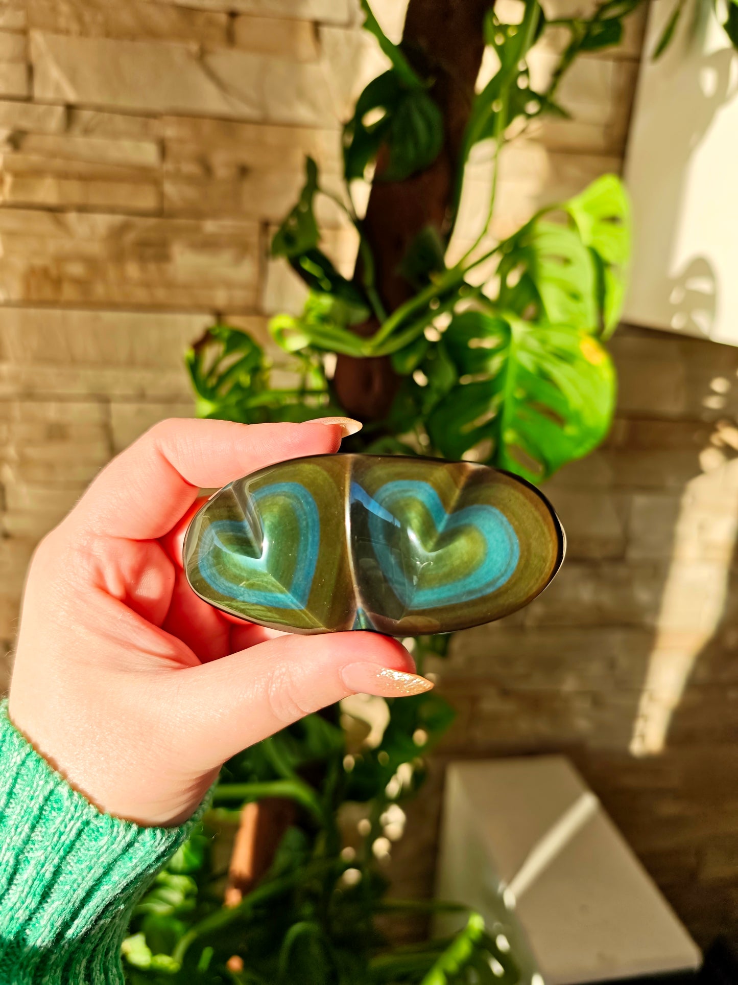 Regenbogen Obsidian Doppelherzen 138X