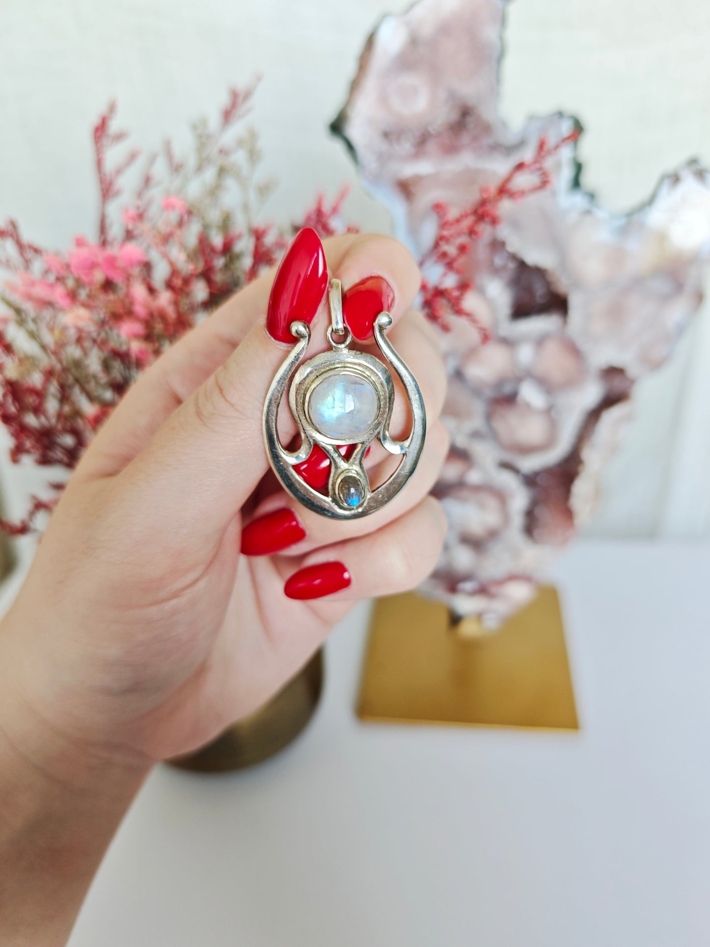 Mondstein mit Labradorit Anhänger 64M