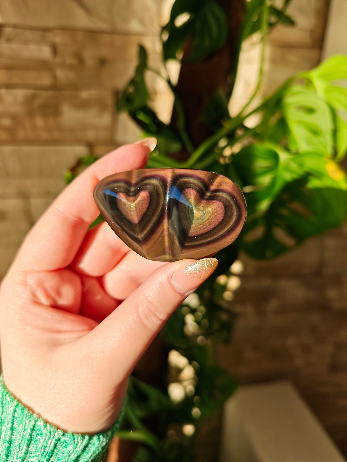 Regenbogen Obsidian Doppelherzen 88A